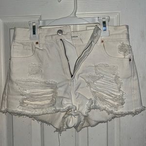 NWOT Pacsun High Rise Festival White Denim Shorts with Rips